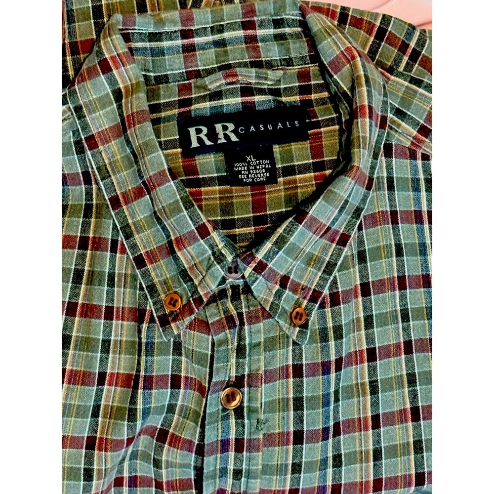 R&R Casual Shirt Mens XL  Button Down Short Sleeve  Green Stripe Pocket Cotton